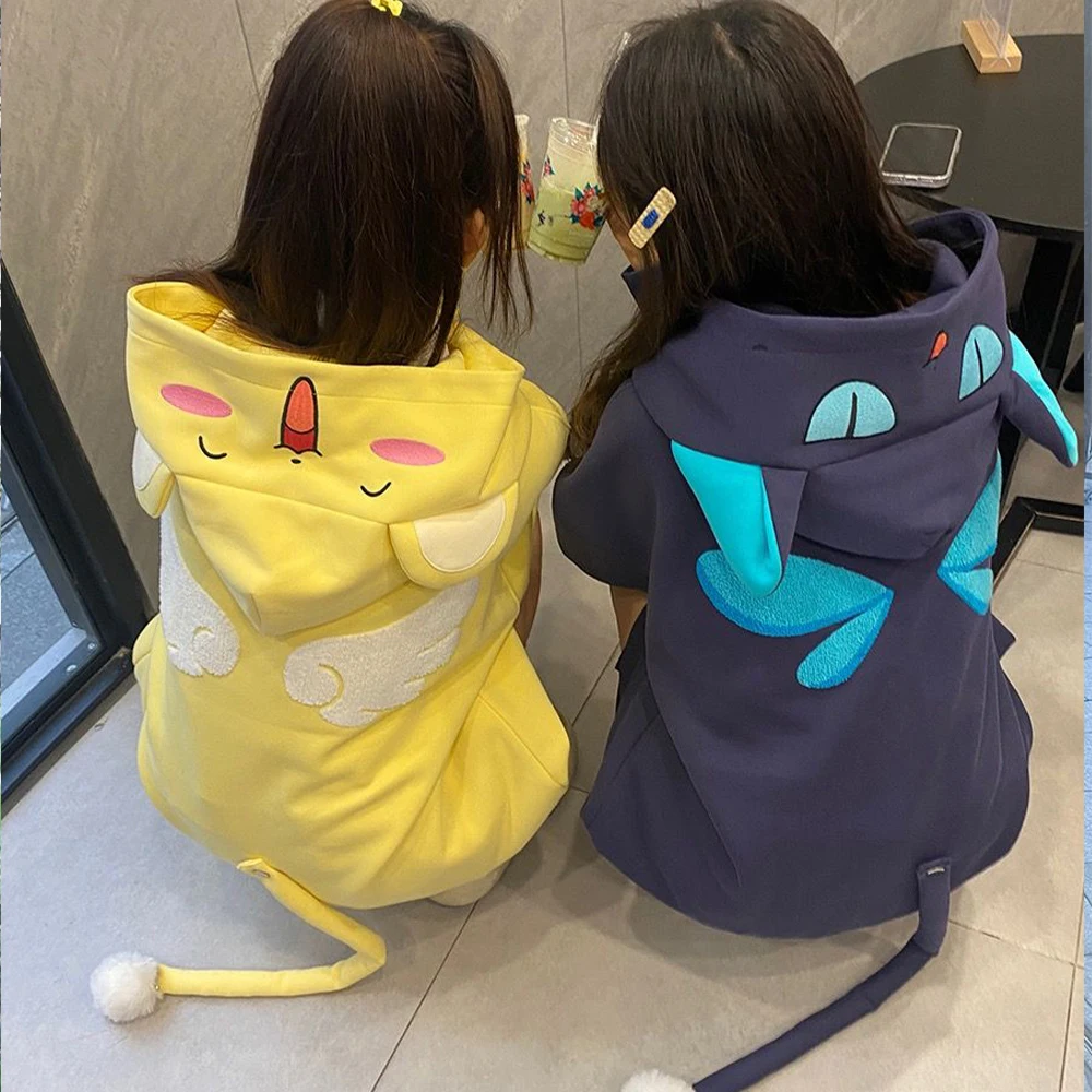 

Anime Pokemon Pikachu Men Women Hooded Hoodie Coat Kawaii Cartoon Japanese Cardigan Spring Student Loose Trend Tail Removable