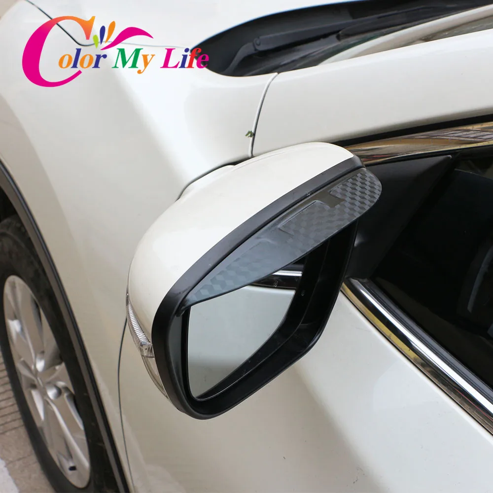 Color My Life Carbon Fiber Rear View Mirror Cover Rain Shield Visor Sticker for Nissan X-trail XTrail T32 Qashqai J11 Murano