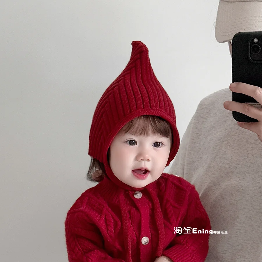 Christmas Red Baby Elf Hat Autumn Winter Baby Boys and Girls Babies Knitted Wool Cute Ear Hat Caps 3 months to 2 years old