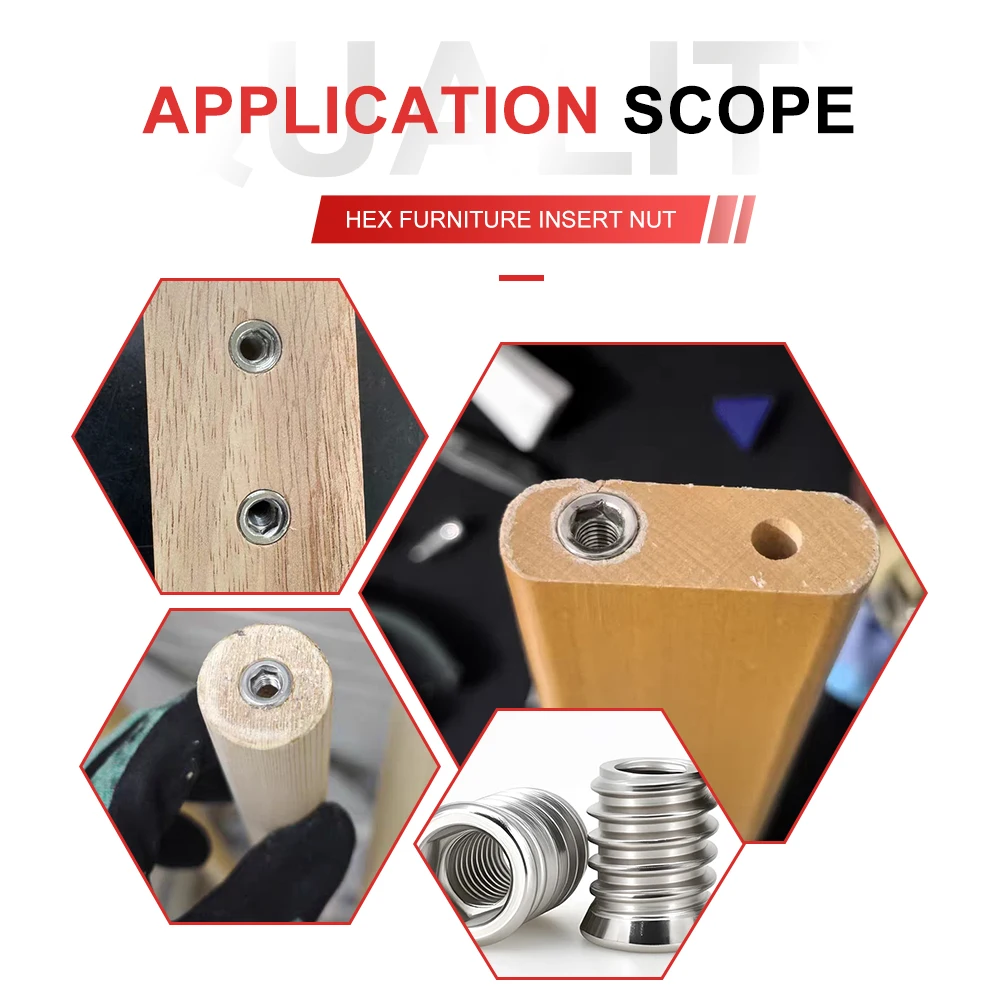 Pipe Fitting 304 Stainless Steel Hex Socket Embedded Insert Furniture Nut M4 M5 M6 M8 Woodworking Wood Insertnut Table Desk Chair Bed Nutsert