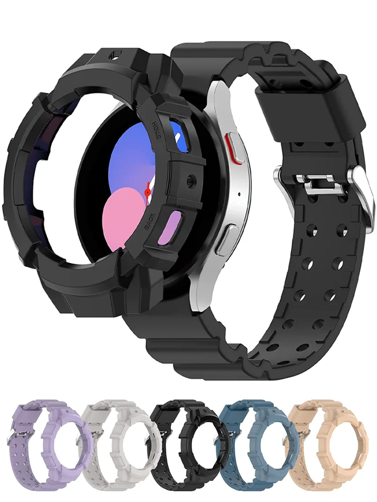 Hoesje + Band Voor Samsung Galaxy Horloge 4 44Mm 40Mm 5 Pro 45Mm Siliconen Geen Gaten 20Mm Pulseira Armband Correa Galaxy Horloge 5 Band