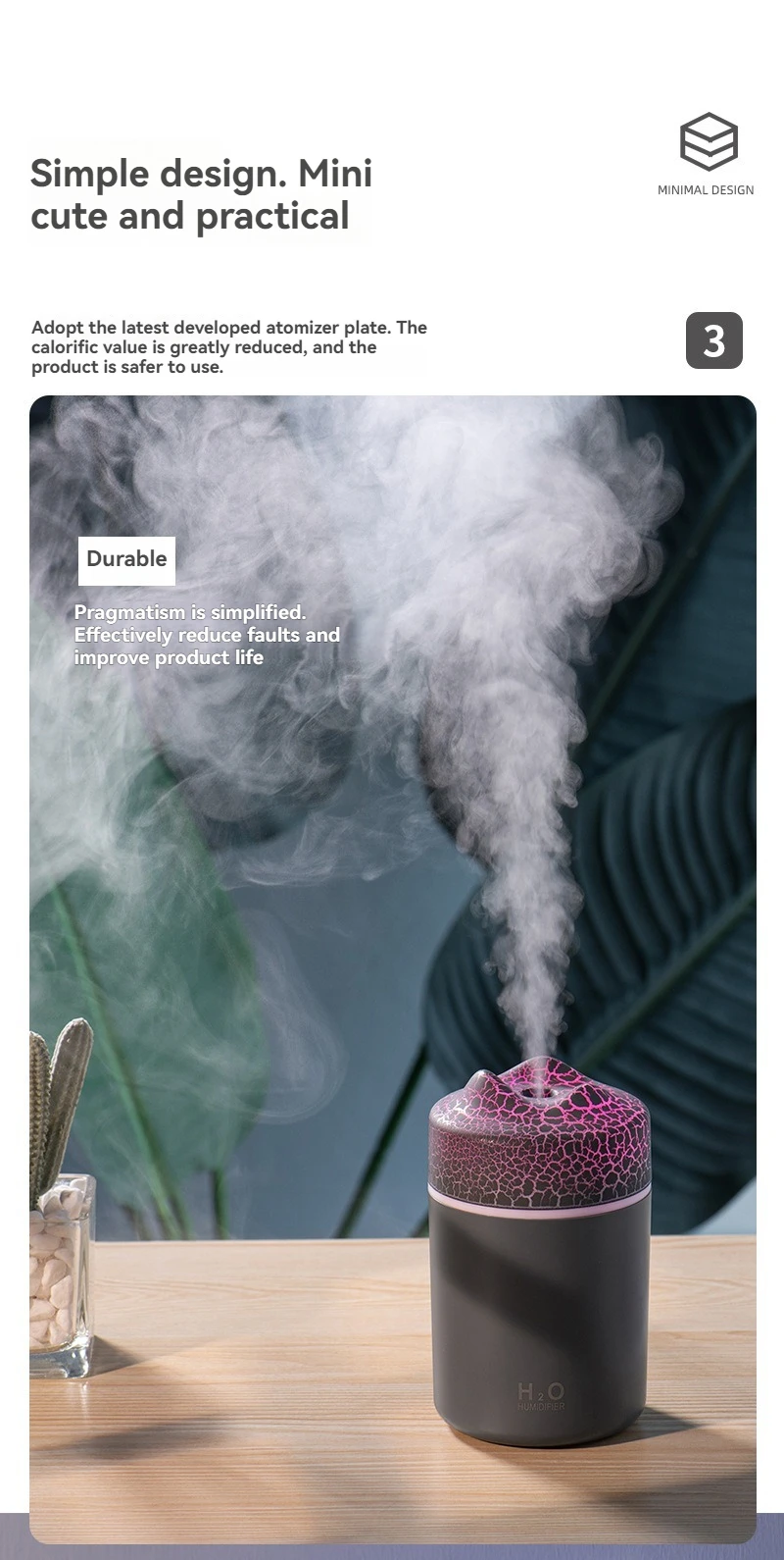 Description Picture 6 of itemUSB-Powered Volcano-Style Humidifier with RGB Lights for Car, Home, and Desktop - Ultra-Quiet Operation