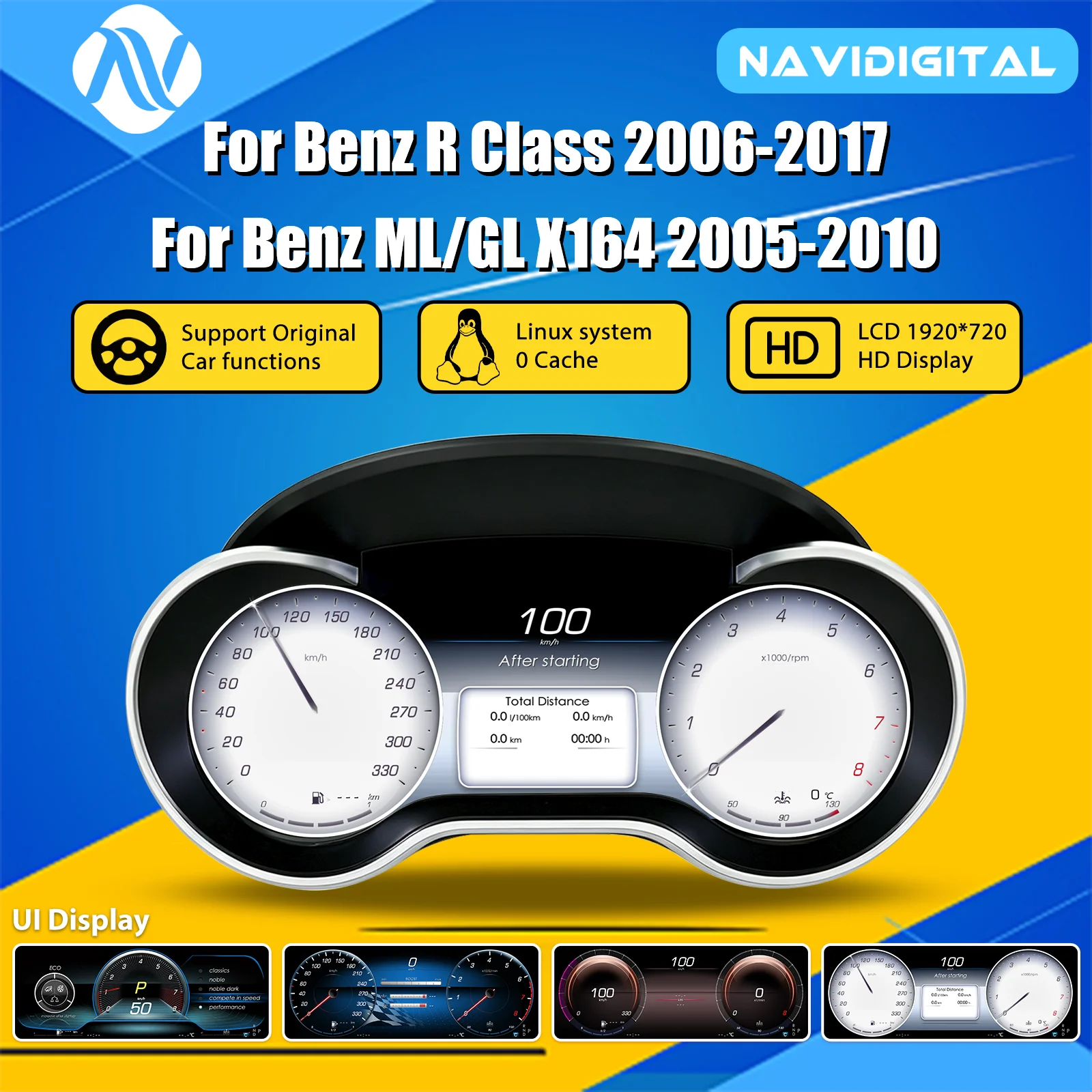 Kit de Instrumentos Digitales para el Tablero de Mercedes Clase R 06-17 ML/GL X164 W164 05-10, Panel de Instrumentos con Velocímetro de Cabina Virtual 1