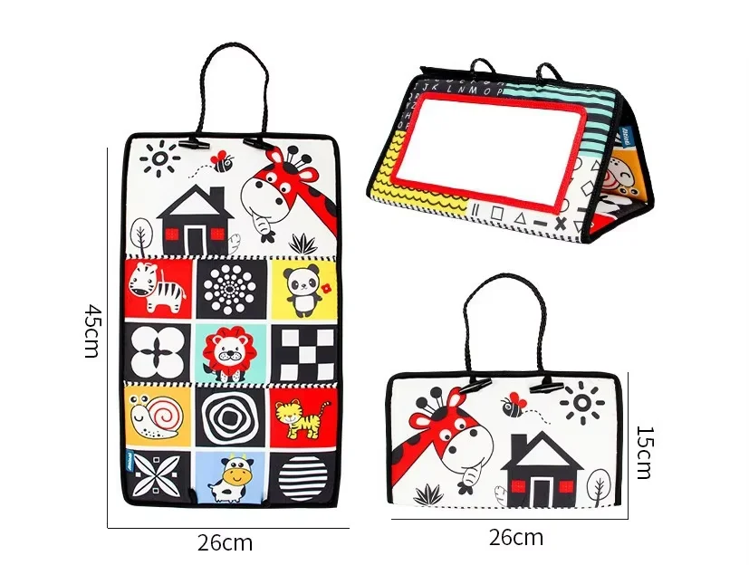 Miroir Jouet Pour Bébé - Pendentif Siège Auto + Miroir Ventrale - Tissu Doux, Livre Froissé - Stimulation Sensorielle - Cadeau Nouveau-né