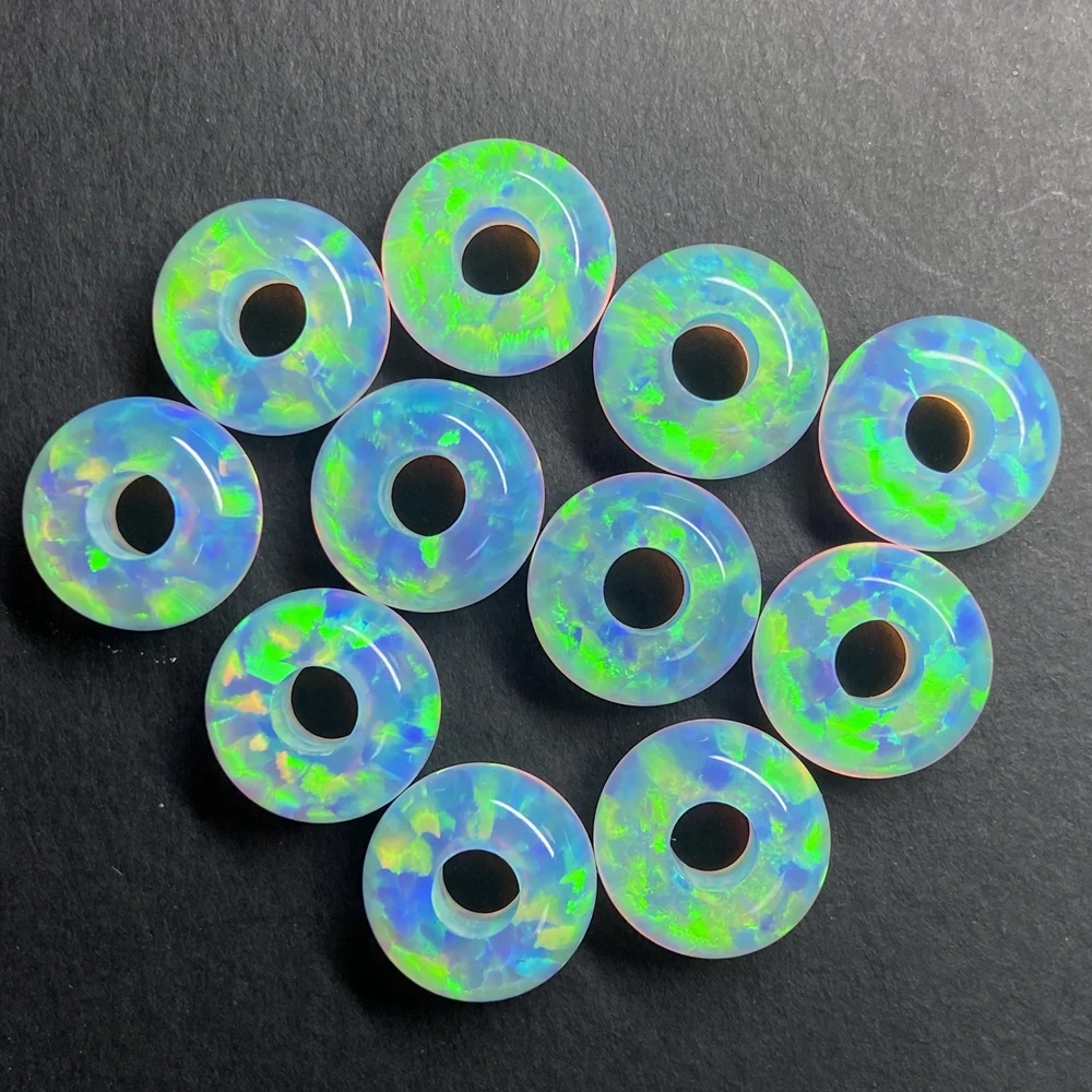 Meisidian 14mm Round 7mm Thick 5mm Full Hole Fire Synthetic Opal Pandora Beads