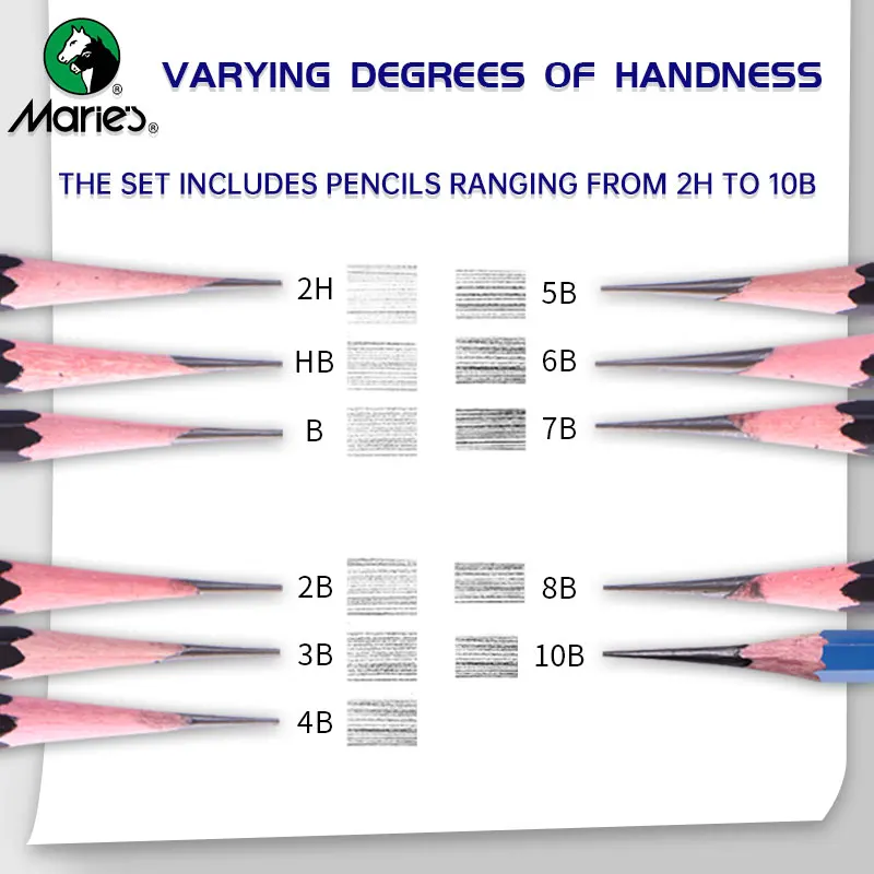 12pcs Marie's Professional Pencil Set for Draw Sketch Layering & Shading ,Art Graphite Supplies for Adults Beginners & Artists 3