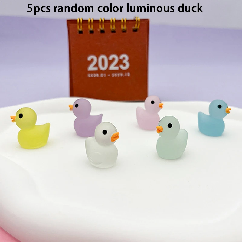5Pcs Cute Mini Luminous Duck Ornaments Glow In Dark Toy Cartoon Resin Car Home Decoration