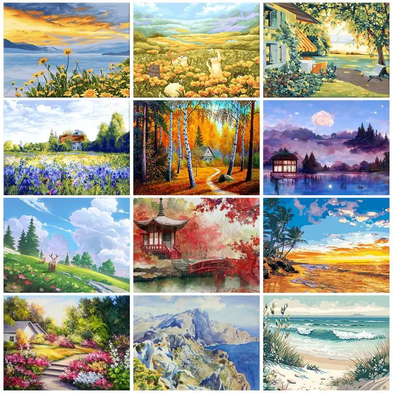 

SDOYUNO Painting By Numbers Acrylic Landscape Coloring By Numbers Hand Painting Easy Wall Art Picture Home Decor