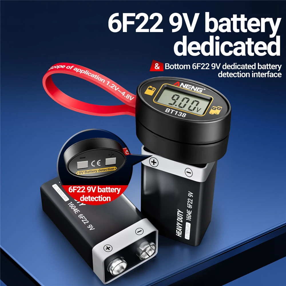 ANENG BT138 Magnetic Battery Testing Digital Power Detector 1-second Detect Portable Accurate Battery Tester Silicone Wires