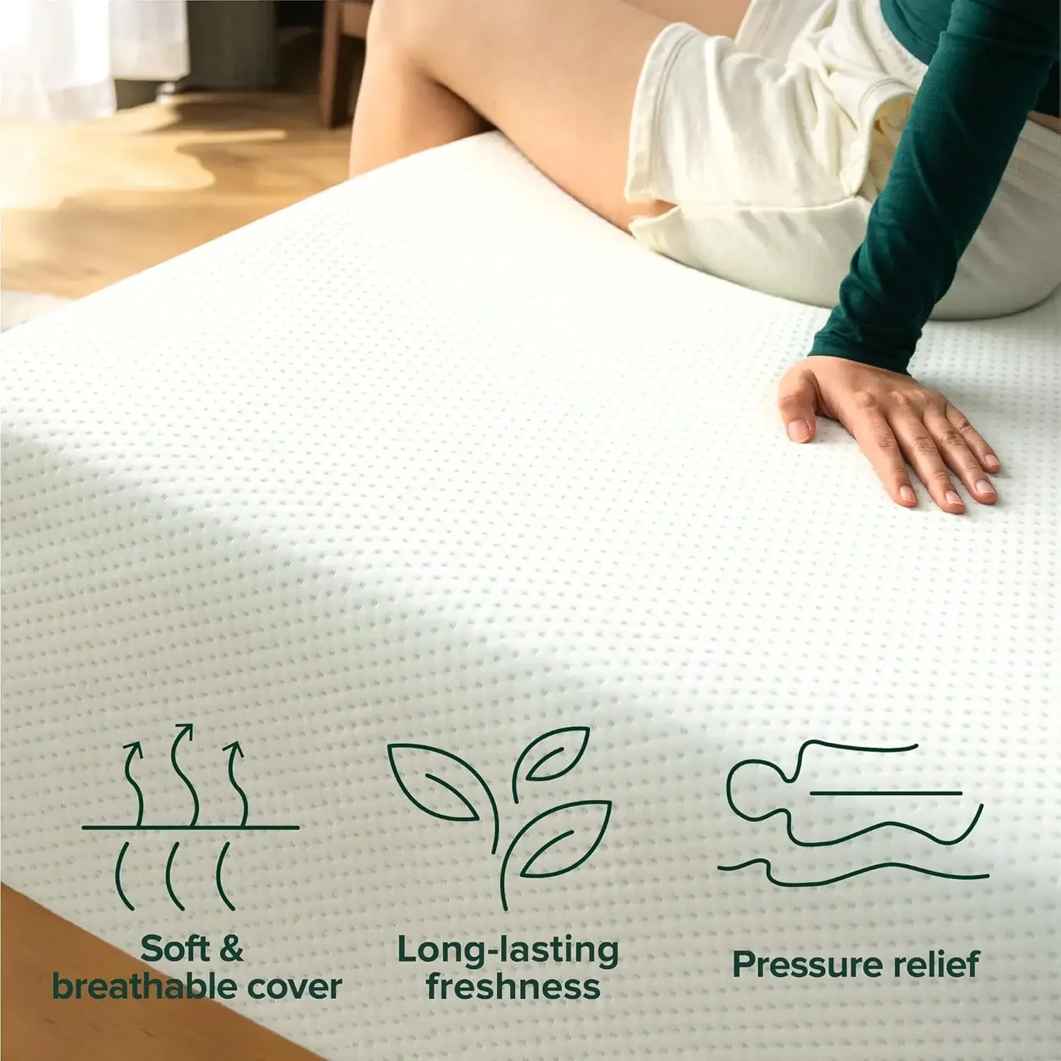 ZINUS Green Tea Memory Foam Mattress [New Version], Fiberglass free, Medium Firm Feel, Zoned Pressure Relief, Cer 6