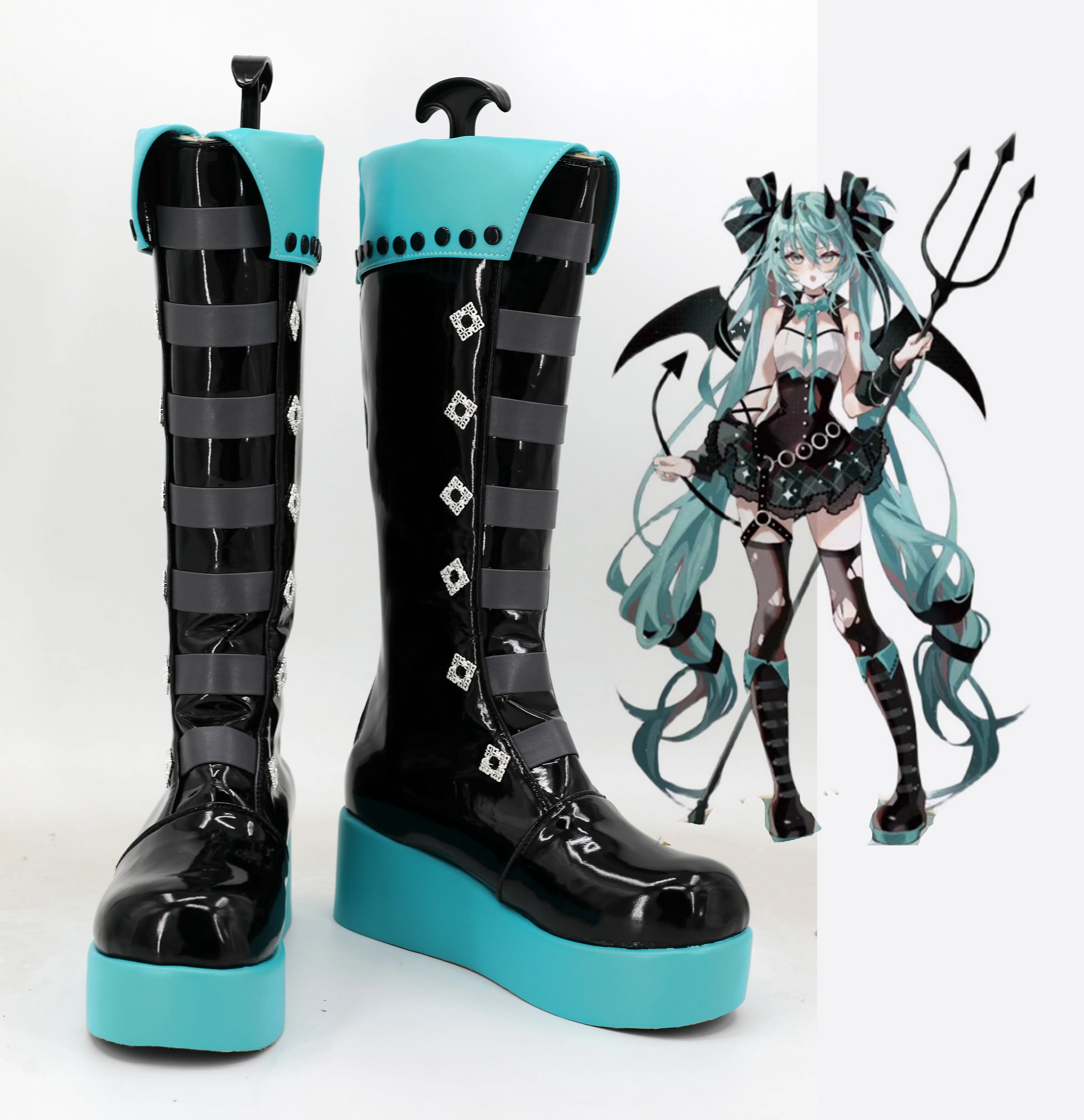 miku-cosplay-costume-shoes-handmade-faux-leather-boots