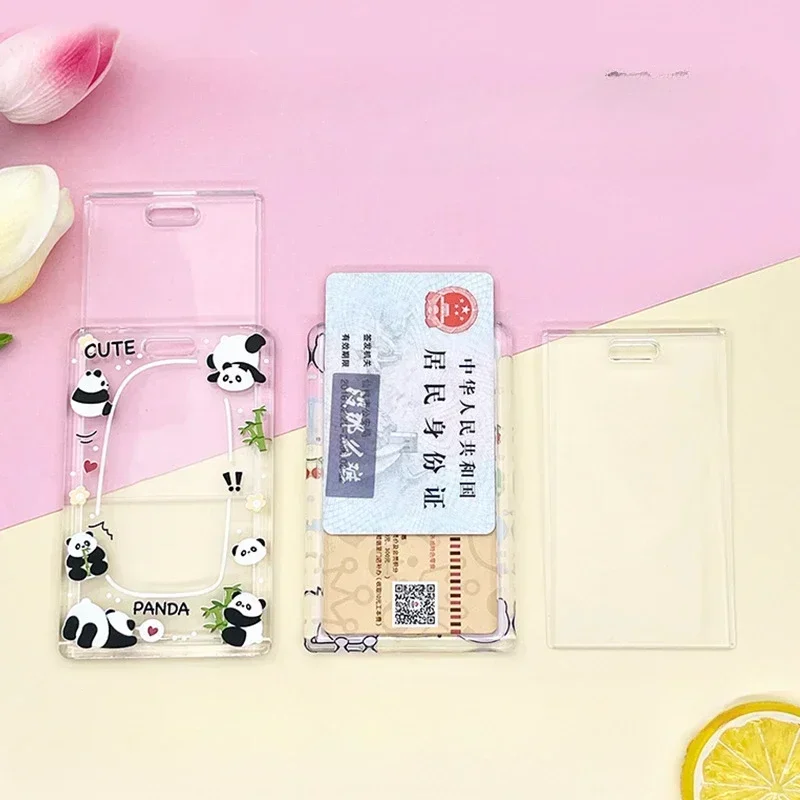 Kawaii Plastic Cartoon Cards Protecting Cover Clear Pig Bear Frog Card Holders with Long Rope Key Chain Student Bus Card Holder