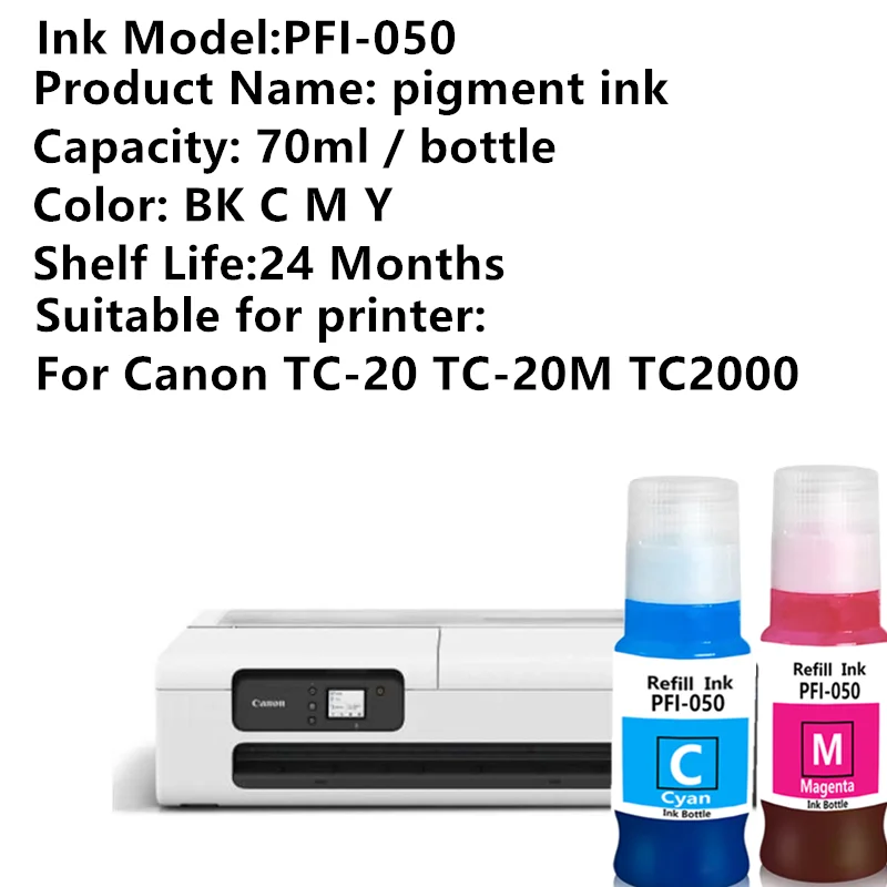 PFI-050 Refill ink 70ML PFI050 refill pigment ink For Canon TC-20 TC-20M printer PFI 050 pigment