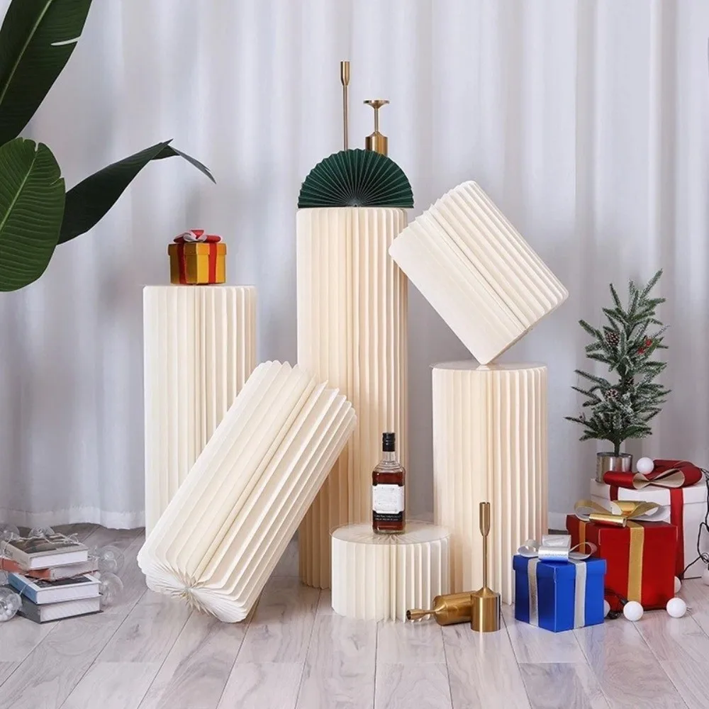 Ins Style Foldable Roman Pillar Dessert Rack White Paper Roman Column Flower Stand DIY Cylinder Display Stand Dessert Table