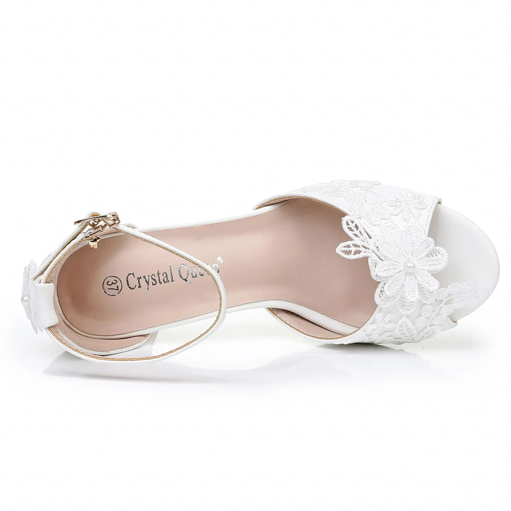 Sa094d7d197ca4a6cafba099fda9d45aeH Elegant White Lace Pearl Ribbon Open Toe High Heels for Weddings