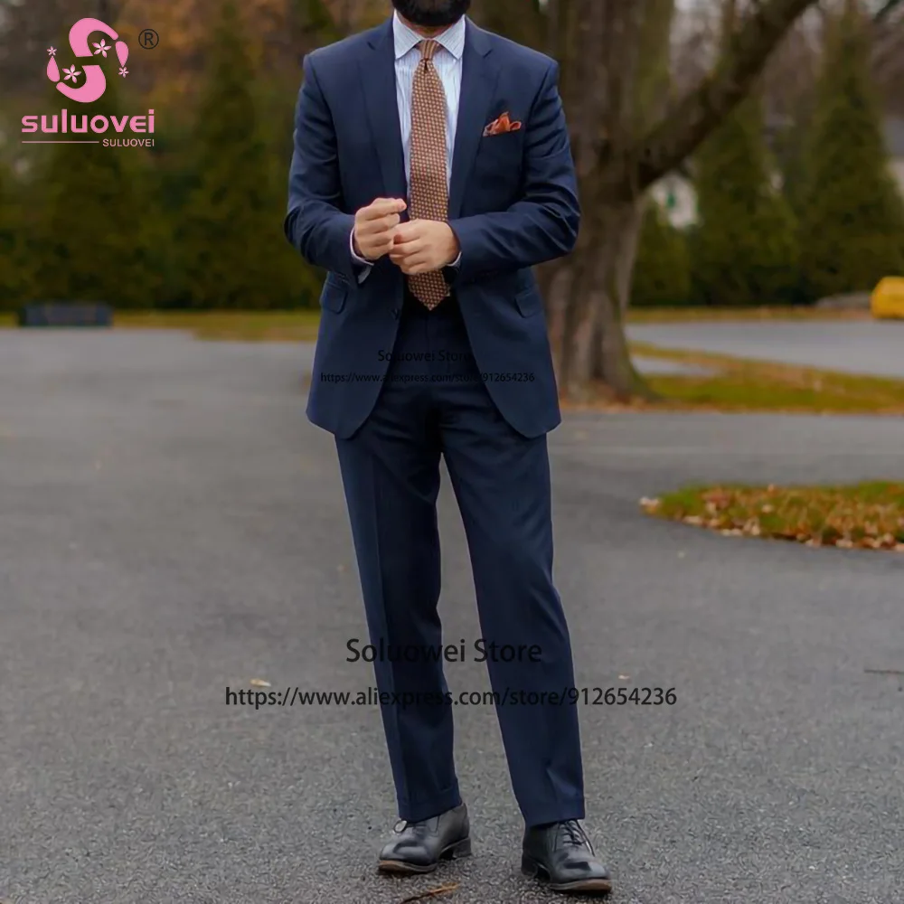 Fashion Business Suits For Men Prom Slim Fit 2 Piece Jacket Pants Set Male Office Blazer Formal Groom Wedding Notch Lapel Tuxedo