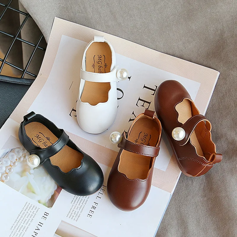 Girls Leather Shoes For Toddlers First Birtiday Children's Flats Kids Dancing Shoes For Stage Performance Wedding Party Pearls