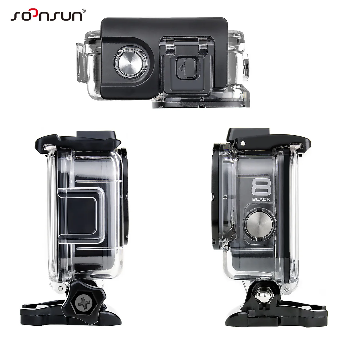SOONSUN 60M Waterproof Housing Case for GoPro Hero 8 Black 2-Cold Shoe Slots Protective Underwater Diving Go Pro 8 Housing Shell 4