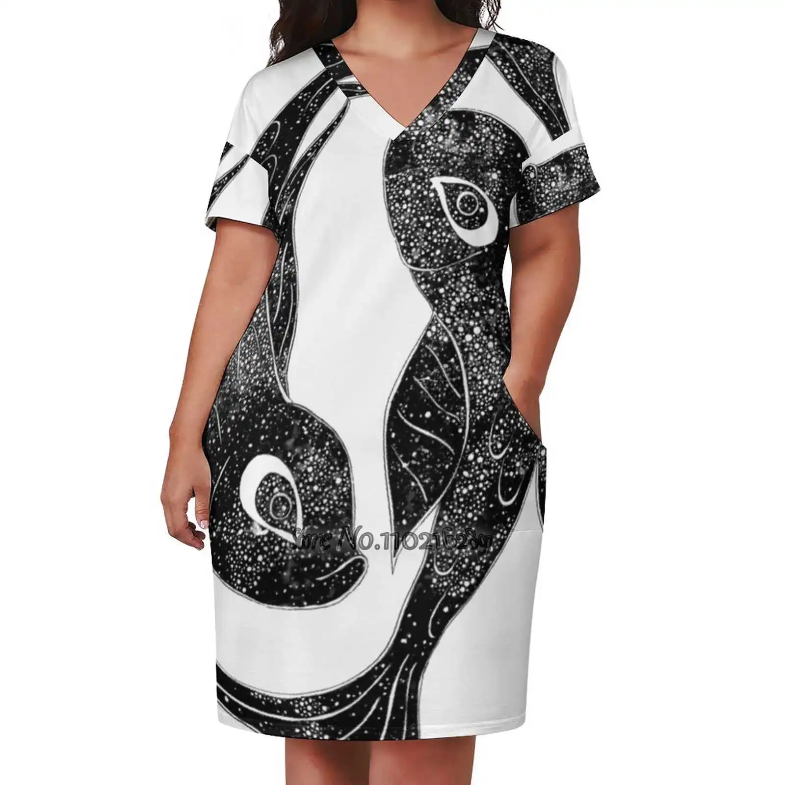 

Pisces V-Neck Short Sleeve Skirt Slim Skirts Loose Elegant Fashion Dress 5Xl Pisces Horoscope Zodiac Heavens Stars Universe