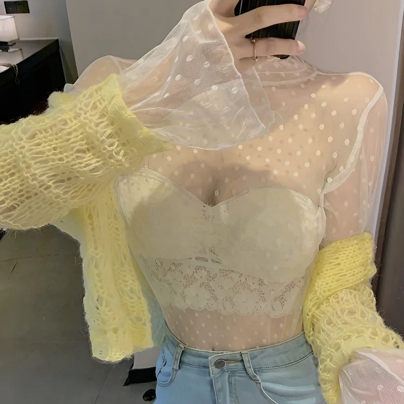 ตัวเลือกสินค้า เสื้อลูกไม้เซ็กซี่ แขนยาว คอโอ ผู้หญิง