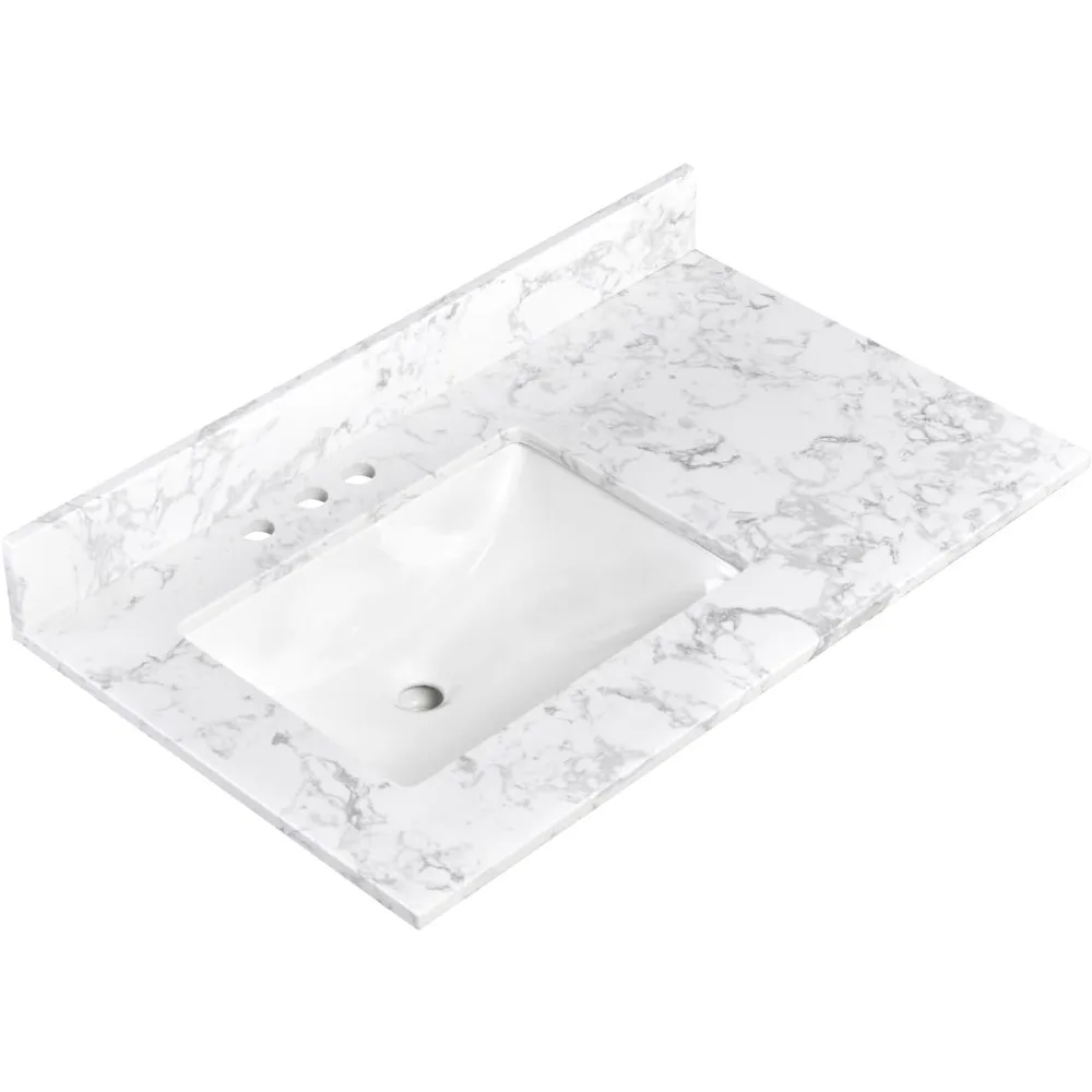 36x22 Inch Bathroom Vanity Top with Sink,Vanity Countertop 8 Inch Faucet 3 Hole Spread with Backsplash(Not included Faucet) 2