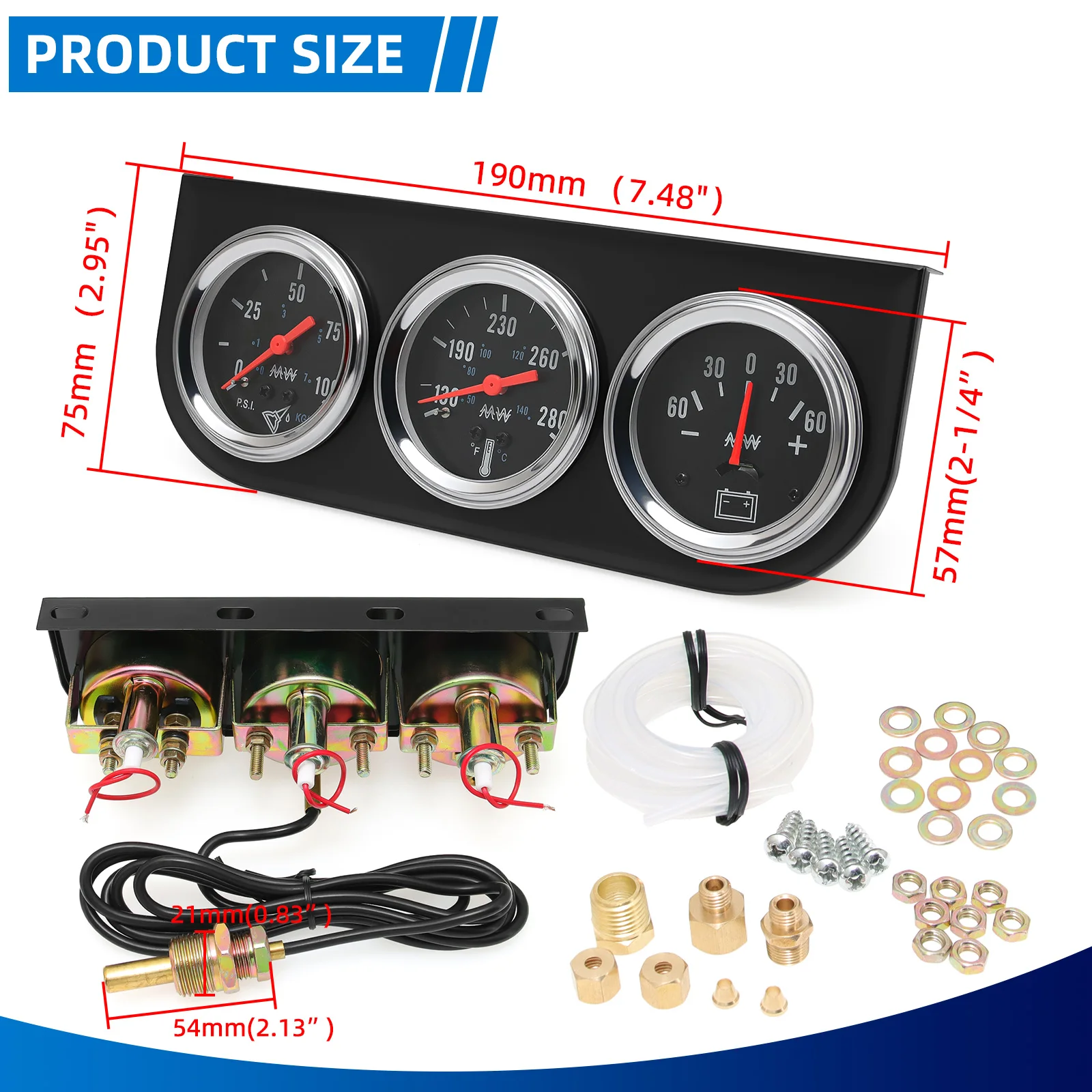 Auto Meter RPMメーター・オイルプレッシャー・水温計セット 新型トリプルゲージキットセット クロームパネル オイルプレッシャー