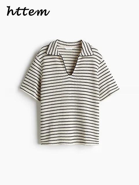 Casual Women's Knit Striped Pullover Pants Set Loose Polo Collar Short Sleeve T-shirt Drawstring Wide Leg Pant 2025 Lady Outfit 5 Casual Women's Knit Striped Pullover Pants Set Loose Polo Collar Short Sleeve T-shirt Drawstring Wide Leg Pant 2025 Lady Outfit 5