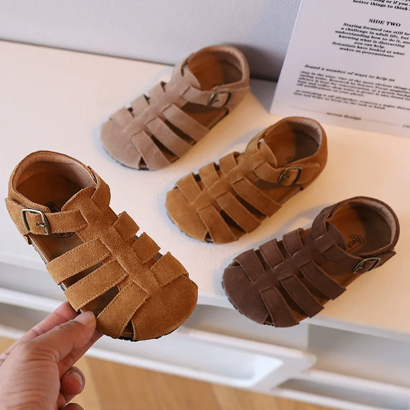 Baby Shoes Kids Shoes Children Sandals Kids Sandals Beach Shoes Suede Leather Girl Sandals Soft Cowhide Summer Children Beach Shoes Genuine Leather Baby Boys Gladiator Sandals