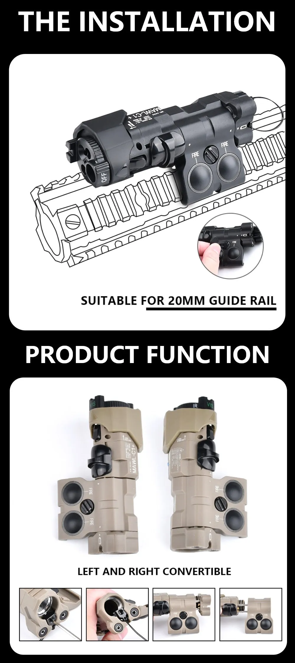Description Picture 4 of itemWADSN New Upgraded MAWL-C1 Tactical Airsoft Nylon plastic CNC LED Aiming MAWL Red Dot Green Blue Hunting Weapon Lights IR Laser