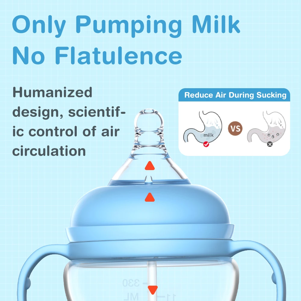 Baby Feeding Bottles 180ML/330ML with Handle Anti-Choking Nipple for 0-3 years old newborn by Dr.isla