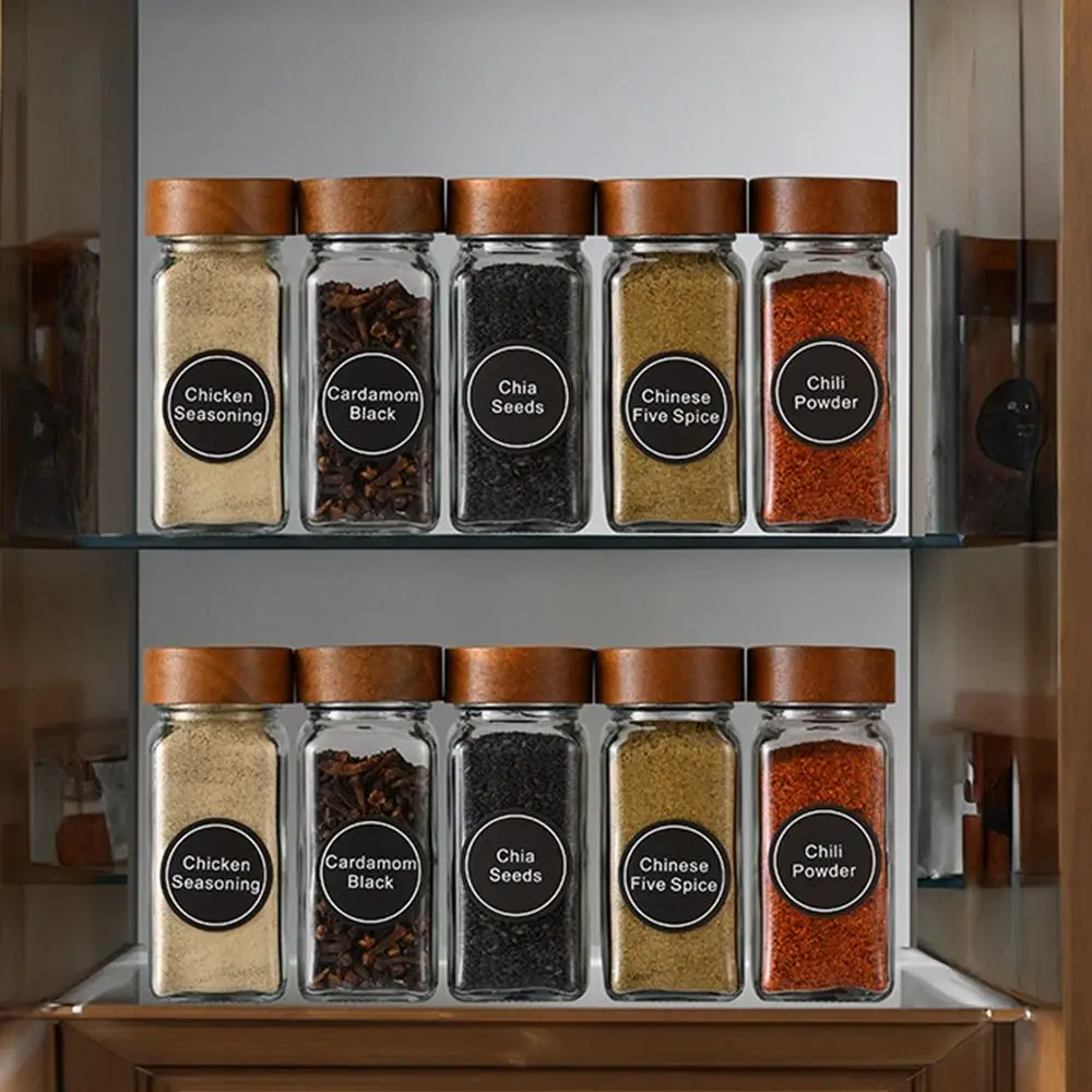 Transparent Storage Tank Glass Sealed Spice Jars Dispensing Bottles Storage Tool Square Spice Jar with Acacia Wood Lids 2