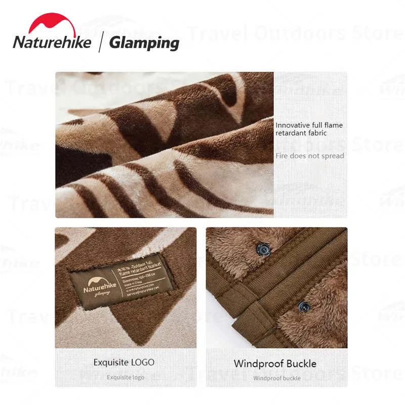 Naturehike Flame Retardant Drape Blanket 150X200CM Shawl Carpet with Windproof Buckle Camp Portable Warm Cover Blanket Mat