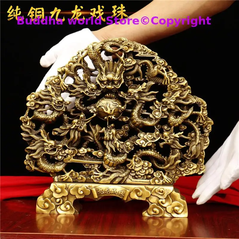 

Large home Company lobby shop efficacious Talisman Exorcise evil spirit good luck royal 9 Dragons copper carving statue