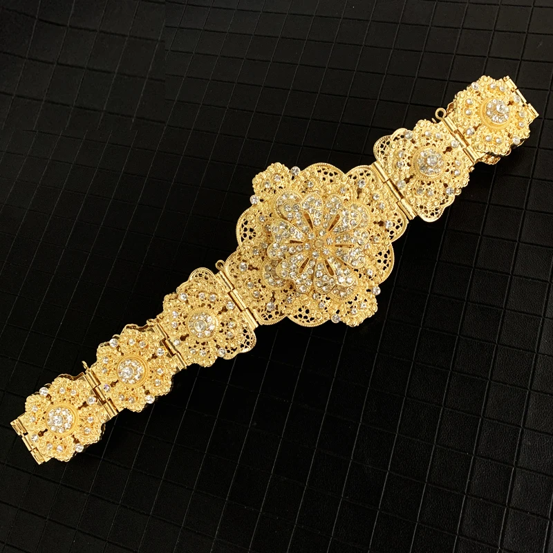 Moroccan Wedding Belt Full Crystal Floral Ladies Dress Oversized Waist Jewelry Bridal Waist Chain Party Gift Free Shipping