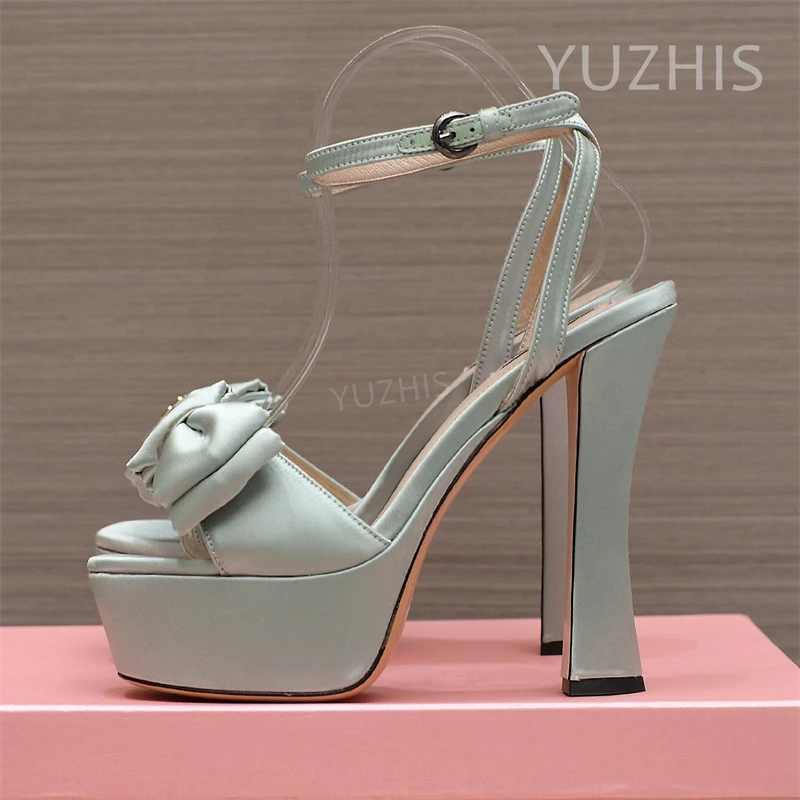 

Silk Butterfly Flower Ladies Super High Heels Platform Designer Sandals Ankle Strap Peep Toe Runway T-show Shoes Sapatos Mujer