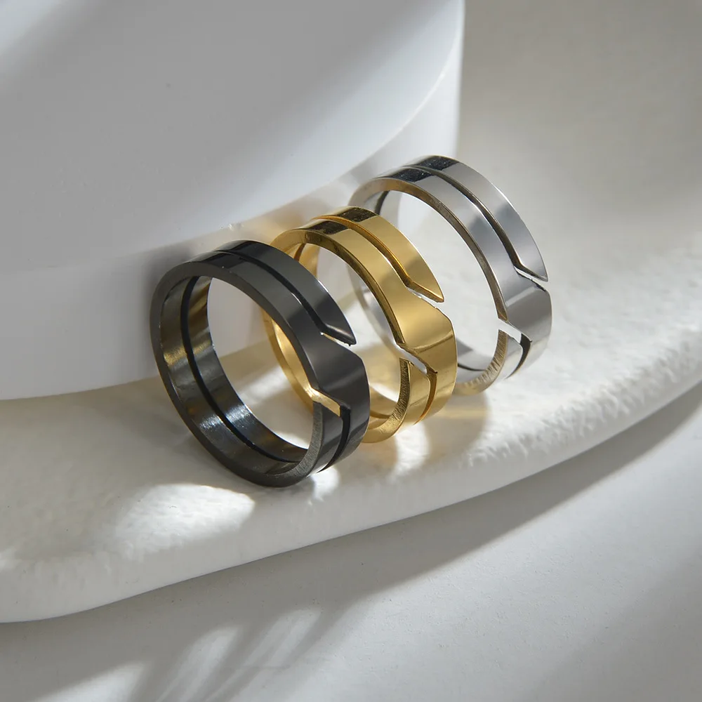 1 piece stainless steel hollow vacuum plated couple ring jewelry
