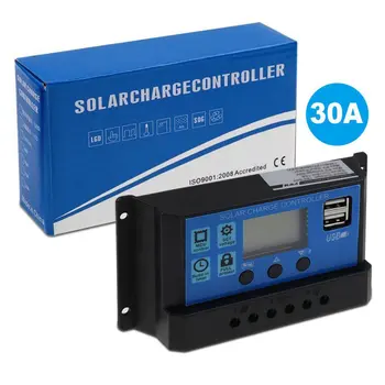 Regolatore di Carica Solare 10A 20A 30A per Illuminazione Stradale a Batteria con Doppie Porte USB e Schermo LCD 12V 24V per Batterie