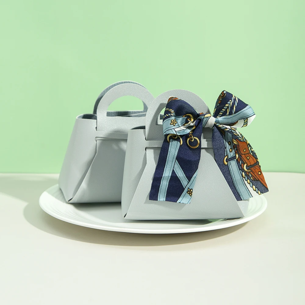 Hellblaue Leder-Geschenktasche mit Schleife für Hochzeitsgeschenke, Weihnachts-Süßigkeitenbeutel, Mini-Öl-Aufbewahrungstasche – Detail 4