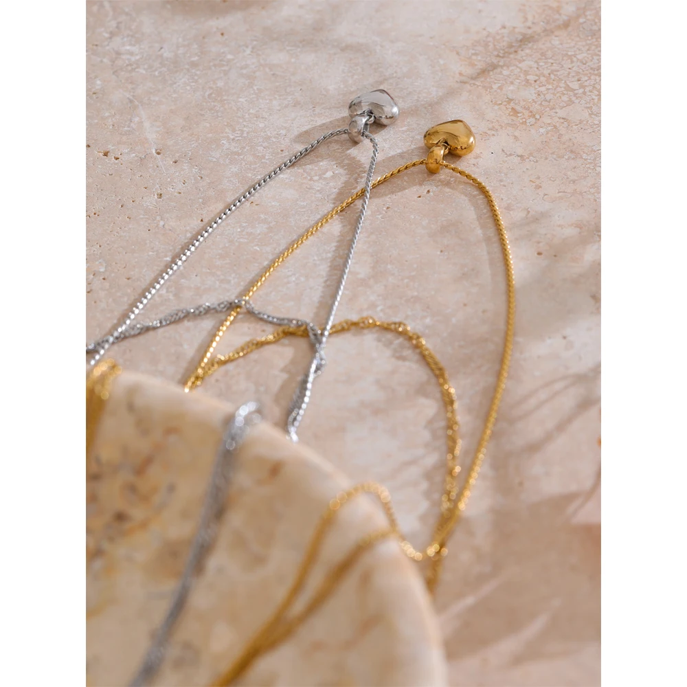 Yhpup Necklace Double-Layer Chain Heart Drop