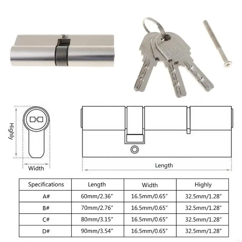 920L Door Cylinder Lock Security Interior Lock Antitheft Entrance Metal Door with 3 Key Home Accessories