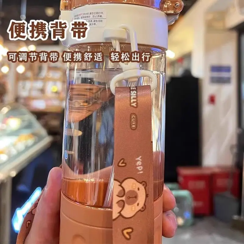 Capybara Transparent Straw Cup Capybara Cartoon Plastic Water Cup with Portable Handle for Wedding and Student Use kapibara bott plastic water bottle plastic cup
