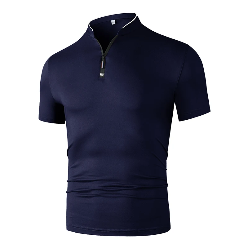Lässiges, modisches Herren-Poloshirt mit Reißverschluss, einfarbig, kurzärmelig, Stehkragen, vielseitiges, bequemes Oberteil – Detail 8