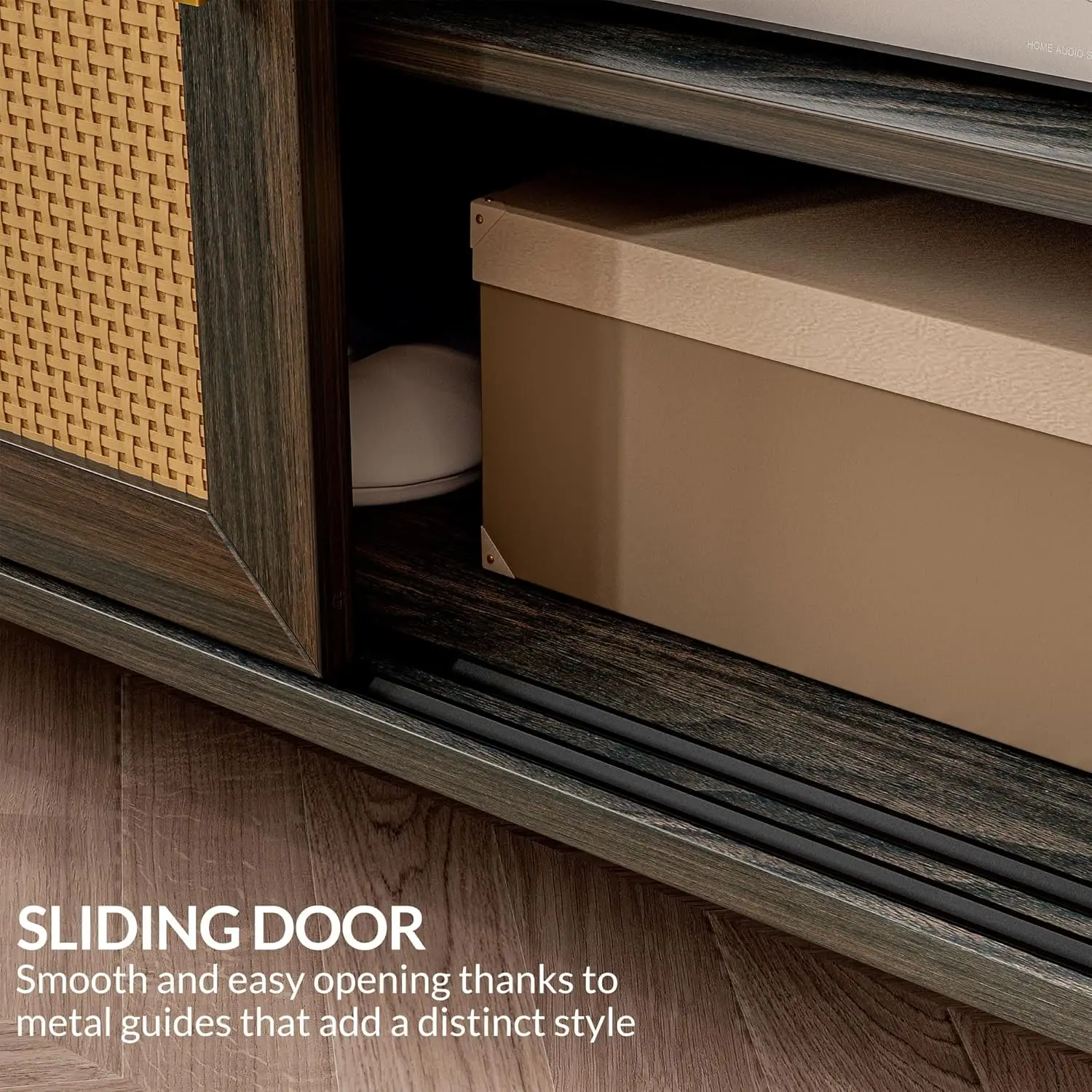 Storage Cabinet, Buffet Sideboard with Rattan Sliding Doors and Adjustable Shelf, Shoe Rack for Entryway, Sideboard Cabinet