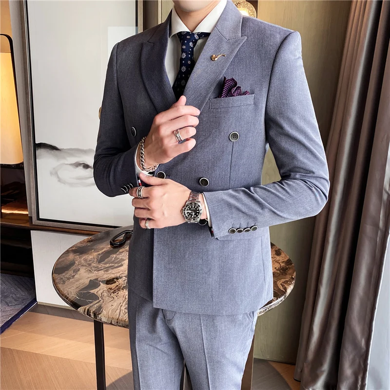 

2023New suit for men (suit + vest + trousers) British handsome business casual slim groom groomsmen wedding three pieces set