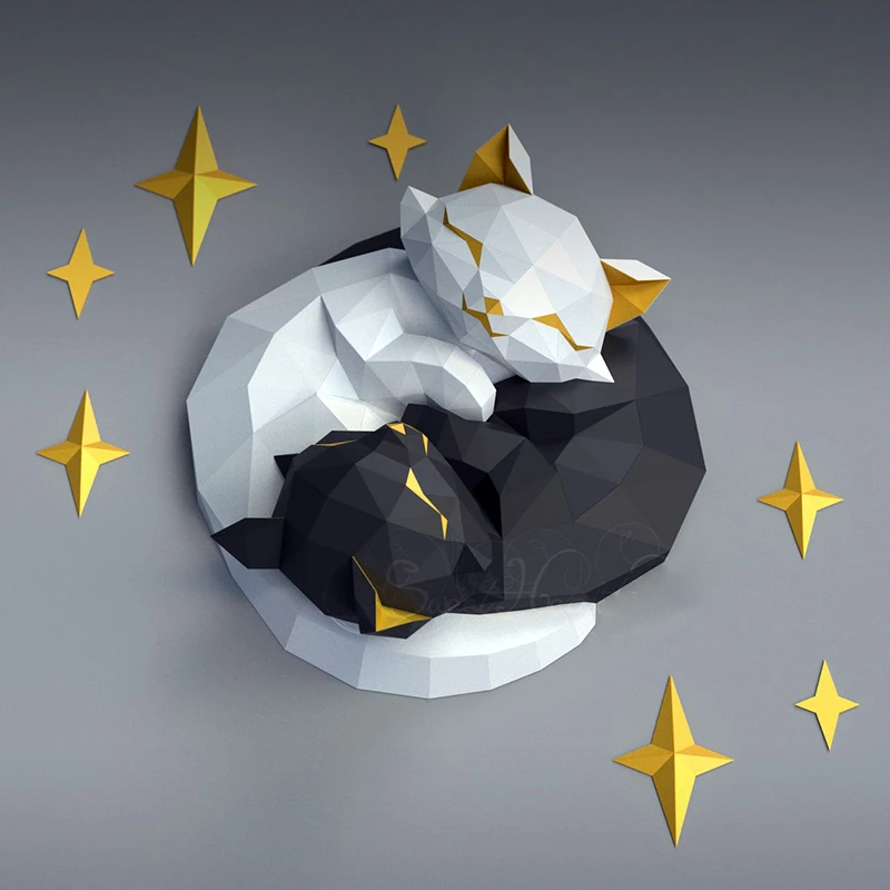 Star Couple Cat Paper Model Home Wall Decor Wedding Decoration Papercraft 3D Puzzles Creative Handmade Toys Valentine's Day Gift