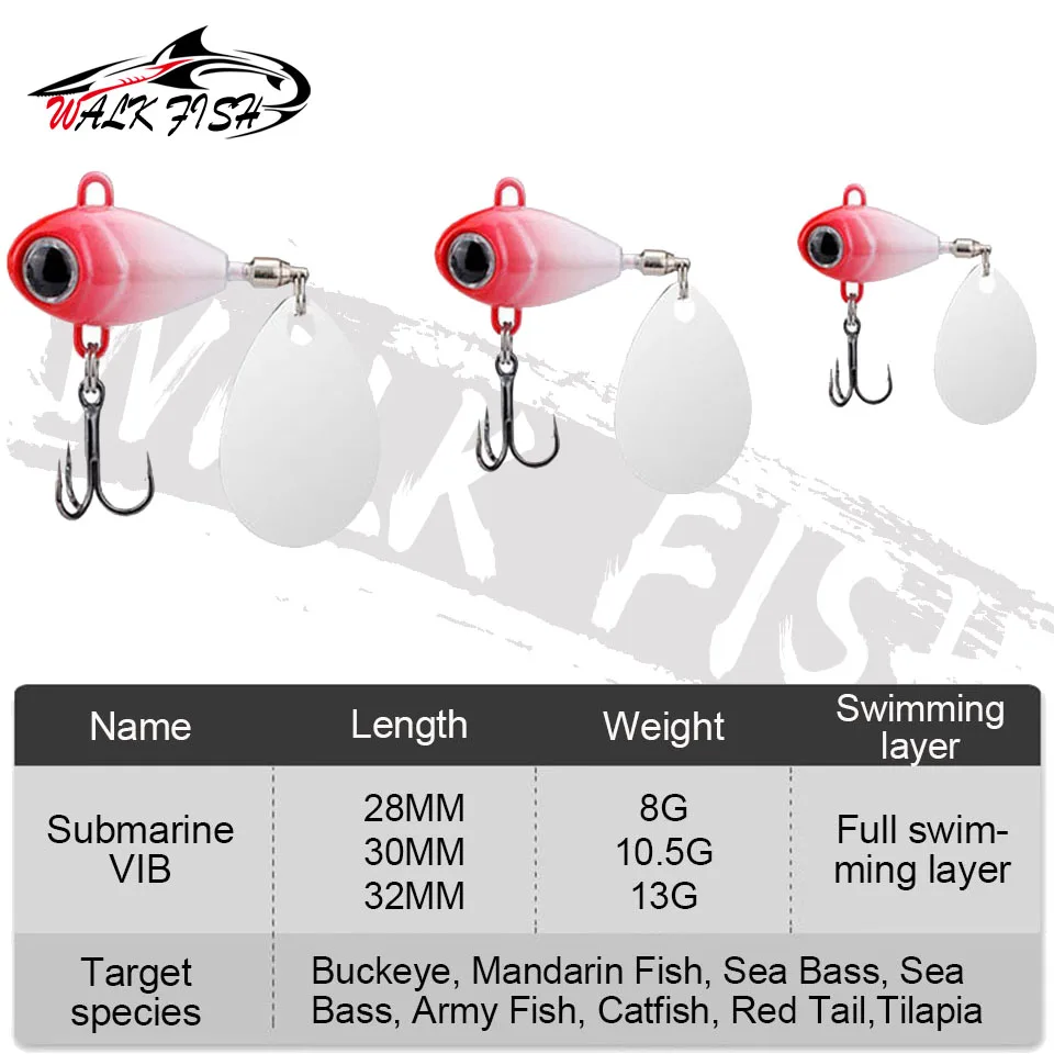 WALK FISH 8g 10.5g 13g Spinner Bait Sinking Metal Jig VIB Chatterbait  Rotating Tail Vatalion Lure Fishing Bass Spoon Wobblers