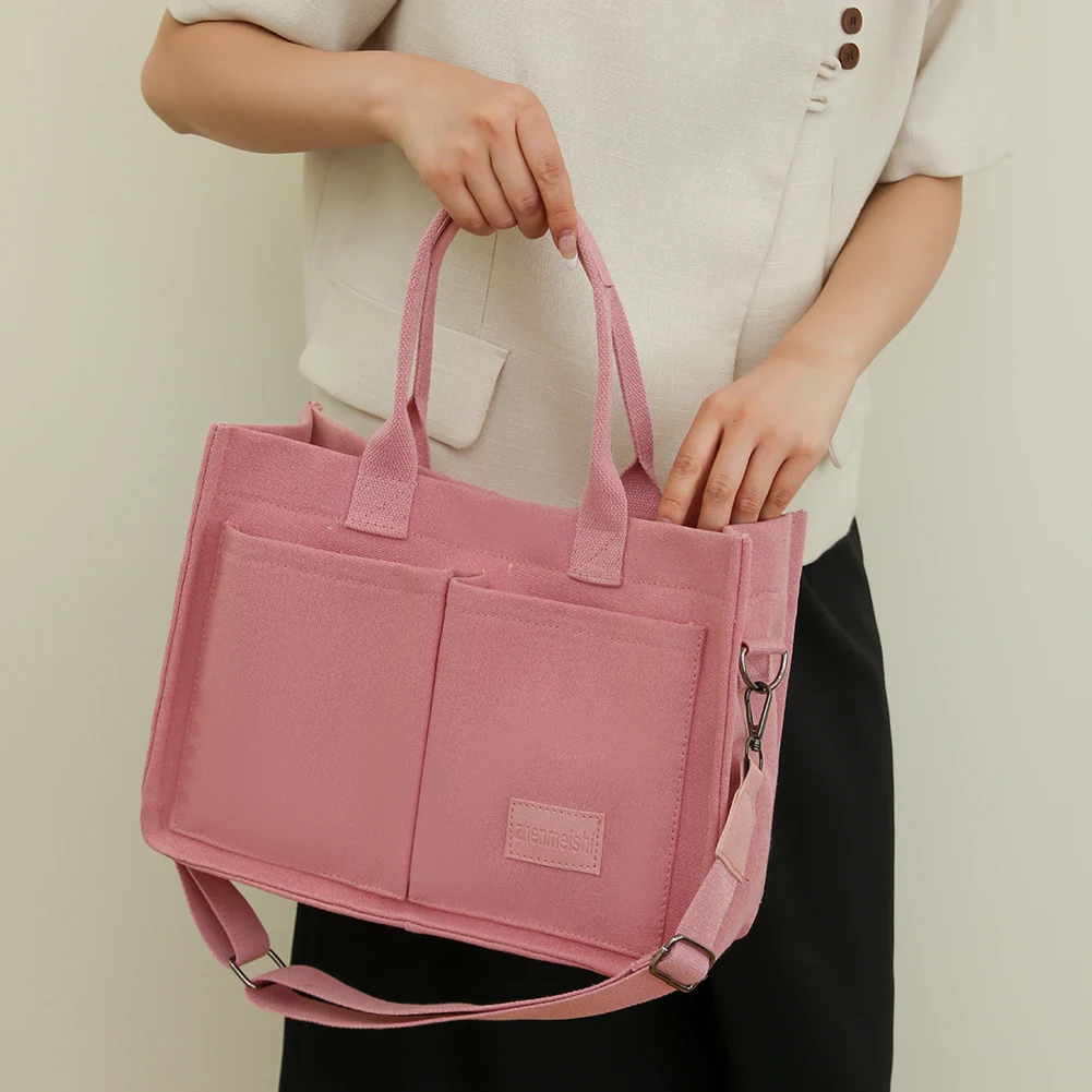 New Large Capacity Canvas Tote Bags for Women Work Commuting Carrying Bag College Style Student Outfit Book Shoulder Shopper Bag 4