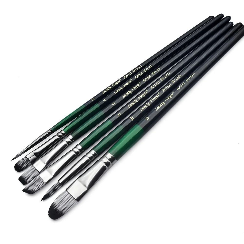 6pcs Professional Artist Paint Brush Set - Anti-Shedding Nylon Bristles, Different shapes - Round, Filbert, Flat, Angle, for Pai 4