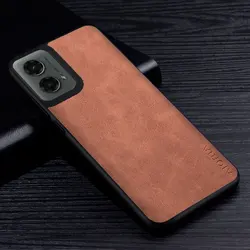 Premium PU Leather Solid Color Protective Case for Moto G Play 2024 (Brown)