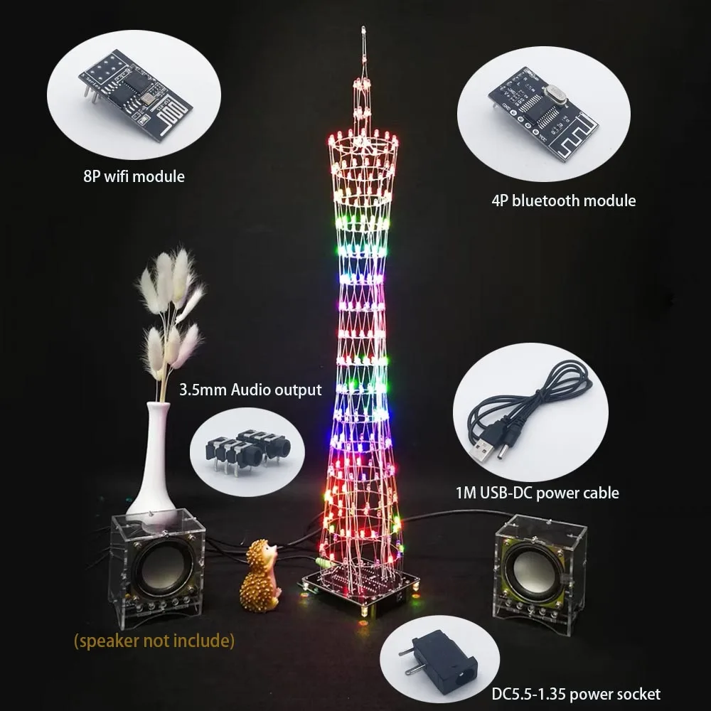 diy electronic kit Canton tower led diy soldering project bluetooth WIFI control colorful fog light flashing project(no case)
